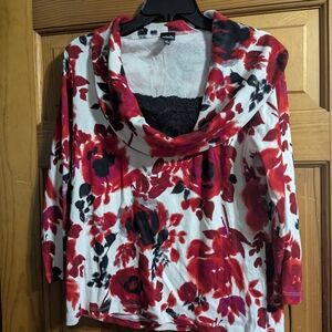 Cato Red and Black Floral Cowl Neck Top
